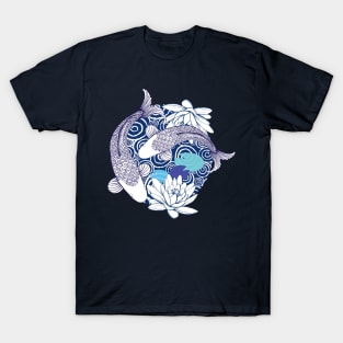 Blue Koi Carp Ripples - Fabulous Fish Pattern T-Shirt